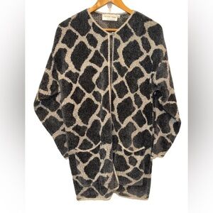 VTG French Rags Giraffe Prnt Duster Cardign SZ 3 L (12-14) gry & tan cozy luxury